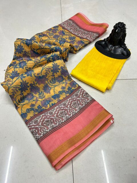 traditional chanderi silk saree yellow