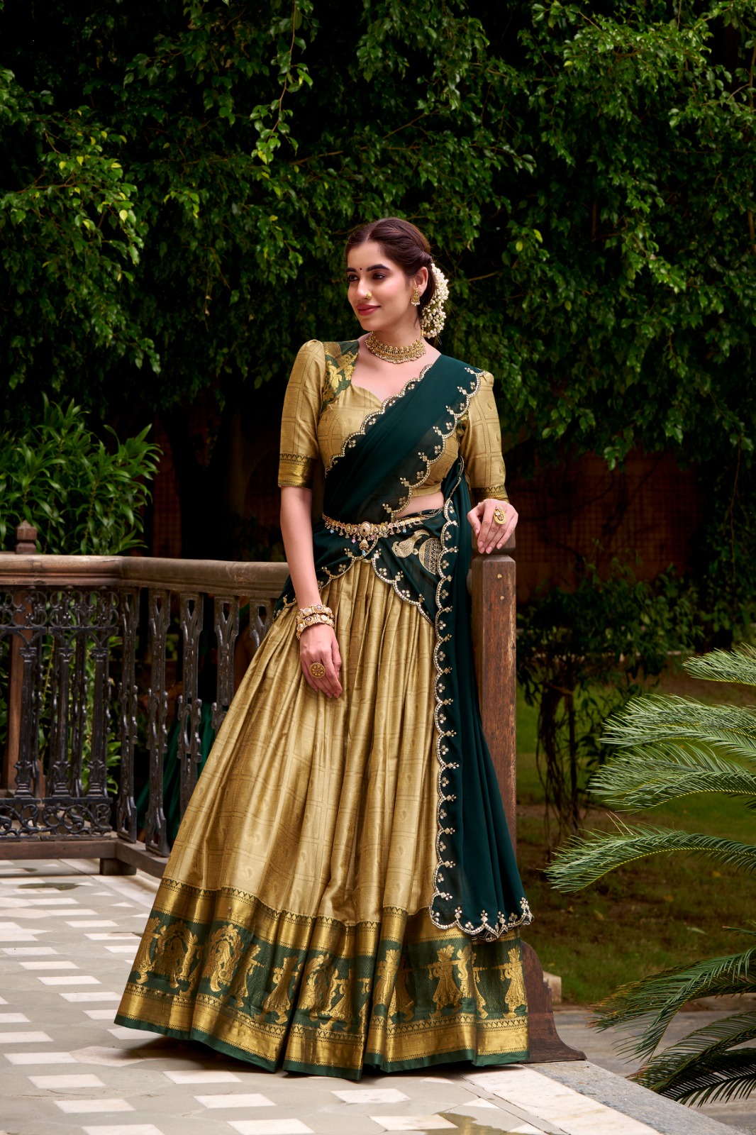 Lehenga Choli Set - Golden South Indian Half Saree Traditional Collection -  Tara Vastra